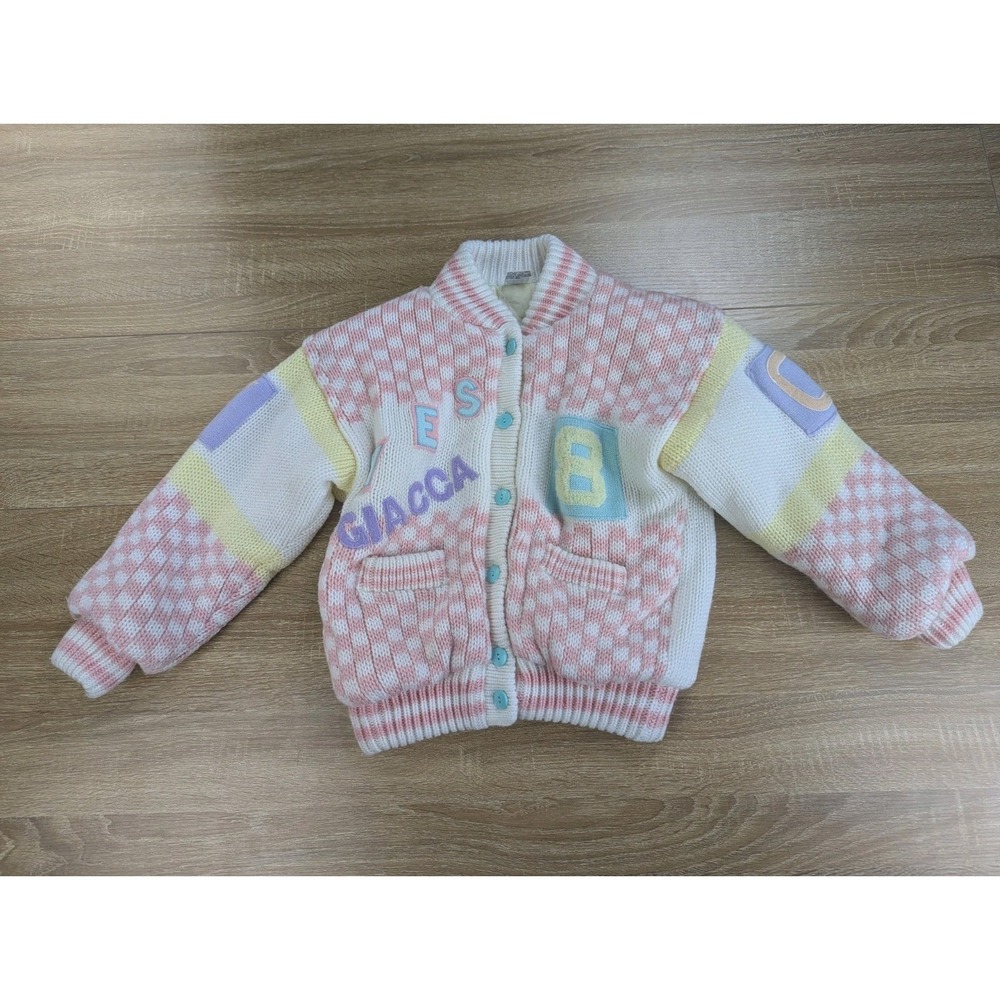 Vintage Giacca Yes Chunky Knit Cardigan Sweater 80s 90s Kids Size 6